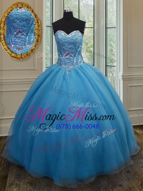 Stylish Floor Length Baby Blue Quinceanera Gowns Organza Sleeveless Beading and Belt