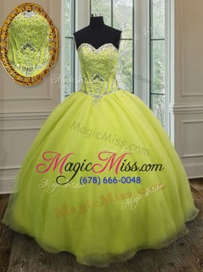 Noble Yellow Green Organza Lace Up Ball Gown Prom Dress Sleeveless Floor Length Beading and Belt