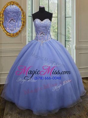 Fantastic Lavender Lace Up Sweetheart Beading Quinceanera Gown Organza Sleeveless