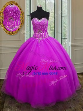 Edgy Purple Organza Lace Up Quinceanera Dress Sleeveless Floor Length Beading