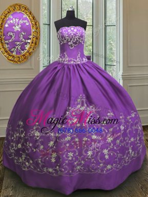 Elegant Satin Sleeveless Floor Length Sweet 16 Quinceanera Dress and Embroidery