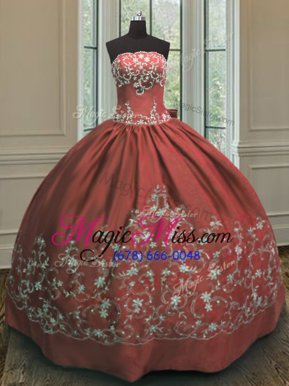 Excellent Rust Red Lace Up Quinceanera Gowns Embroidery Sleeveless Floor Length
