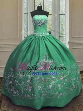 Glorious Green Lace Up Sweet 16 Dress Embroidery Sleeveless Floor Length