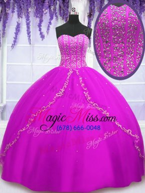 Sophisticated Fuchsia Sweet 16 Dress Military Ball and Sweet 16 and Quinceanera and For with Beading Sweetheart Sleeveless Lace Up