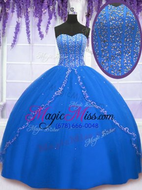 Fantastic Royal Blue Lace Up Sweetheart Beading and Sequins Quinceanera Dresses Tulle Sleeveless