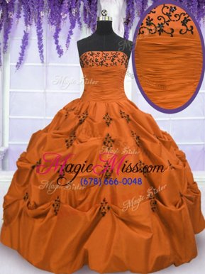 Best Sleeveless Floor Length Embroidery and Pick Ups Lace Up Sweet 16 Dresses with Orange