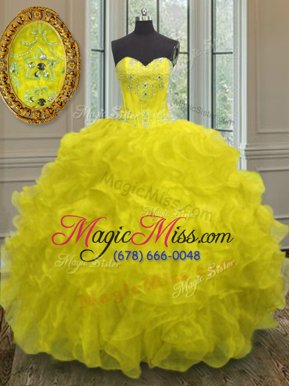 Customized Sleeveless Beading and Embroidery and Ruffles Lace Up 15th Birthday Dress