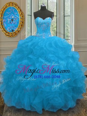 Sumptuous Blue Sweet 16 Dress Military Ball and Sweet 16 and Quinceanera and For with Beading and Ruffles Sweetheart Sleeveless Lace Up