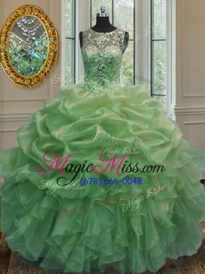 Delicate Lace Up Scoop Beading and Ruffles and Pick Ups Ball Gown Prom Dress Organza Sleeveless