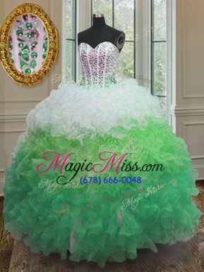 Sweet Multi-color Sweetheart Neckline Beading and Ruffles and Sashes|ribbons Ball Gown Prom Dress Sleeveless Lace Up