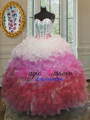 Sexy Sweetheart Sleeveless Lace Up Sweet 16 Dress Multi-color Organza