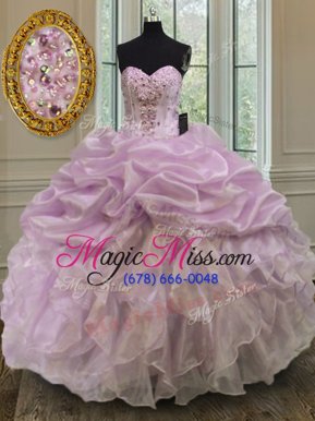 Amazing Beading and Ruffles Sweet 16 Quinceanera Dress Lilac Lace Up Sleeveless Floor Length