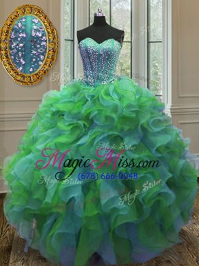 Luxurious Multi-color Organza Lace Up Sweet 16 Quinceanera Dress Sleeveless Floor Length Beading and Ruffles