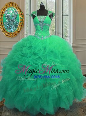 Straps Straps Cap Sleeves Beading and Ruffles and Sequins Lace Up Quinceanera Gowns
