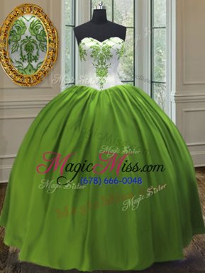 High Class Olive Green Sweetheart Neckline Embroidery Quinceanera Dress Sleeveless Lace Up