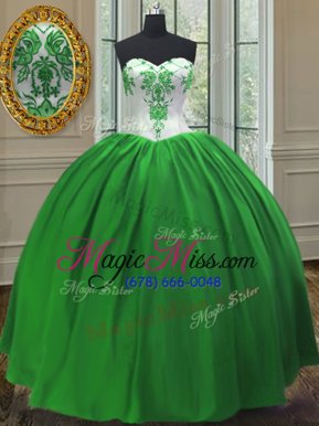 Customized Green Ball Gowns Taffeta Sweetheart Sleeveless Embroidery Floor Length Lace Up Sweet 16 Dress