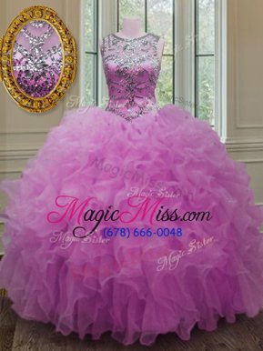 Modest Scoop Lilac Sleeveless Beading and Ruffles Floor Length Sweet 16 Dress