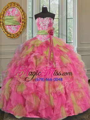 Decent Sleeveless Lace Up Floor Length Beading and Ruffles and Sequins Quinceanera Gown