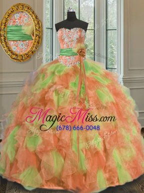 Fitting Multi-color Vestidos de Quinceanera Military Ball and Sweet 16 and Quinceanera and For with Beading and Ruffles and Sashes|ribbons Sweetheart Sleeveless Lace Up