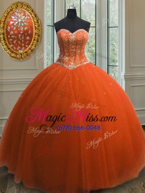 Dynamic Orange Sweetheart Lace Up Beading and Sequins Quinceanera Gowns Sleeveless