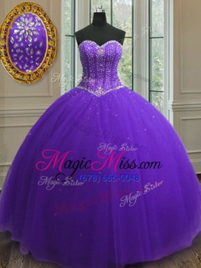 Discount Tulle Sweetheart Sleeveless Lace Up Beading and Sequins Ball Gown Prom Dress in Purple