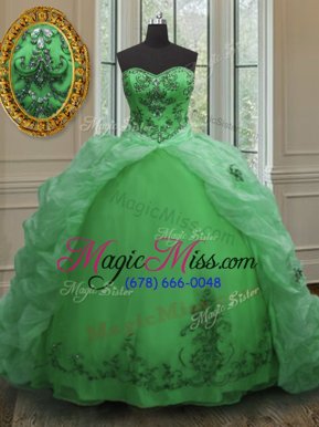 Delicate Apple Green Sweetheart Lace Up Beading and Appliques and Pick Ups Quinceanera Gowns Court Train Sleeveless