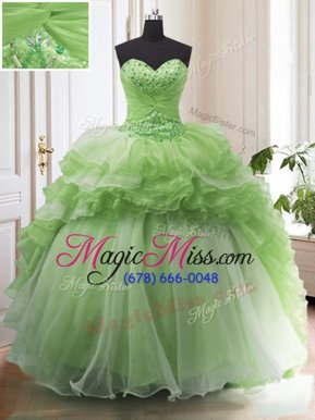 Colorful Organza Lace Up Sweetheart Sleeveless With Train Sweet 16 Dresses Court Train Beading and Ruffled Layers