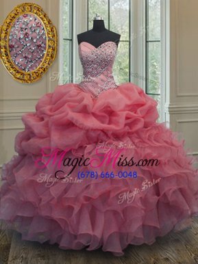 Trendy Pick Ups Sweetheart Sleeveless Lace Up Sweet 16 Dresses Pink Organza