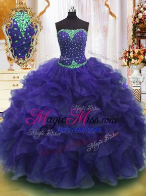 High Class Ball Gowns Quinceanera Dresses Purple Strapless Organza Sleeveless Floor Length Lace Up