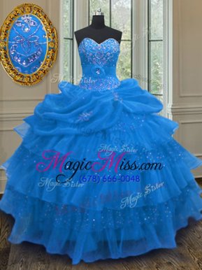 Perfect Pick Ups Ruffled Floor Length Ball Gowns Sleeveless Blue Sweet 16 Dress Lace Up