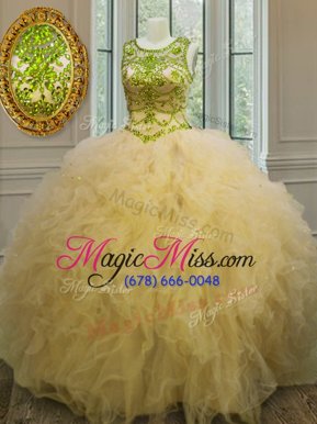 Glamorous Scoop Light Yellow Sleeveless Beading and Ruffles Floor Length Quinceanera Dresses