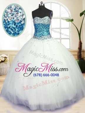 Free and Easy Sweetheart Sleeveless Quinceanera Dress Floor Length Beading Blue And White Tulle