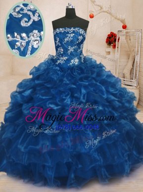 Pretty Sleeveless Lace Up Floor Length Beading and Appliques and Ruffles Quinceanera Dress