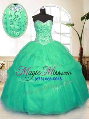 Traditional Green Sleeveless Sequins and Pick Ups Floor Length Quince Ball Gowns