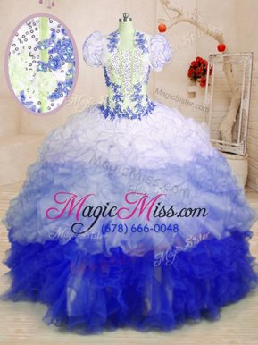 New Arrival Multi-color Sleeveless Organza Brush Train Lace Up Sweet 16 Dress for Military Ball and Sweet 16 and Quinceanera