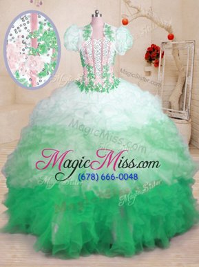 Cute Multi-color Lace Up 15 Quinceanera Dress Beading and Appliques and Ruffles Sleeveless With Brush Train