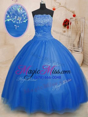Glittering Sleeveless Lace Up Floor Length Beading Quinceanera Gown
