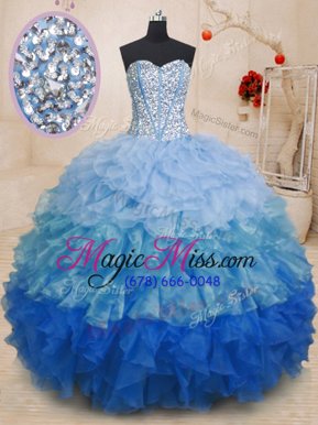 Pretty Floor Length Multi-color Ball Gown Prom Dress Organza Sleeveless Beading and Ruffles