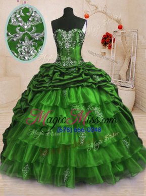 Chic Sleeveless Sweep Train Lace Up With Train Beading and Appliques and Ruffled Layers and Pick Ups Quinceanera Dress