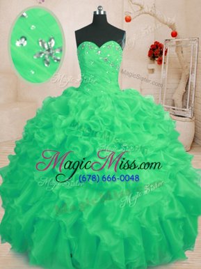 Superior Ball Gowns Quinceanera Gowns Green Sweetheart Organza Sleeveless Floor Length Lace Up