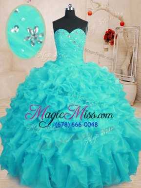 Affordable Sleeveless Lace Up Floor Length Beading and Ruffles Quinceanera Gown