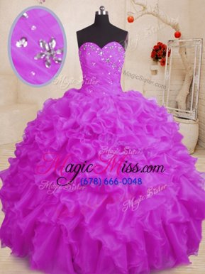 Extravagant Ball Gowns Quinceanera Gown Purple Sweetheart Organza Sleeveless Floor Length Lace Up