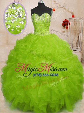 Romantic Yellow Green Sweetheart Neckline Beading and Ruffles Quinceanera Dresses Sleeveless Lace Up