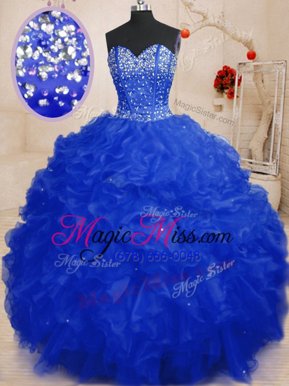 Attractive Royal Blue Sweetheart Lace Up Beading and Ruffles Quinceanera Gowns Sleeveless