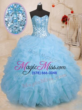 Charming Baby Blue Sleeveless Organza Lace Up Quinceanera Gown for Military Ball and Sweet 16 and Quinceanera