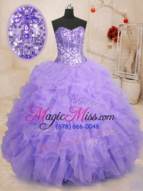 Modern Ball Gowns Ball Gown Prom Dress Lavender Sweetheart Organza Sleeveless Floor Length Lace Up