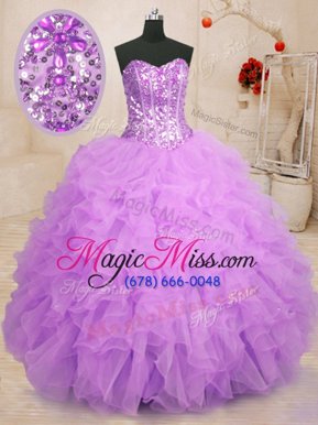 Custom Made Purple Quinceanera Gown Military Ball and Sweet 16 and Quinceanera and For with Beading and Ruffles Sweetheart Sleeveless Lace Up