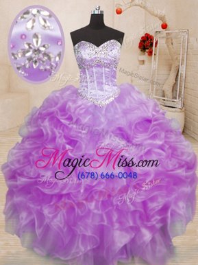 Lilac Sweetheart Neckline Beading and Ruffles Sweet 16 Quinceanera Dress Sleeveless Lace Up