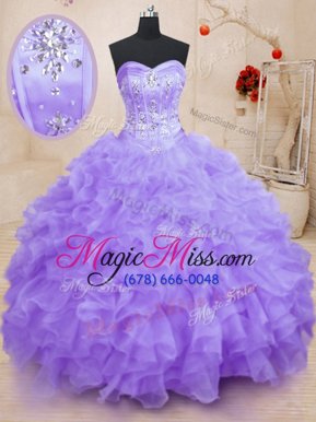 Unique Lavender Sleeveless Organza Lace Up Vestidos de Quinceanera for Military Ball and Sweet 16 and Quinceanera