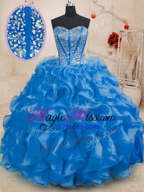 Fashionable Royal Blue Sleeveless Floor Length Beading and Ruffles Lace Up Quinceanera Dress